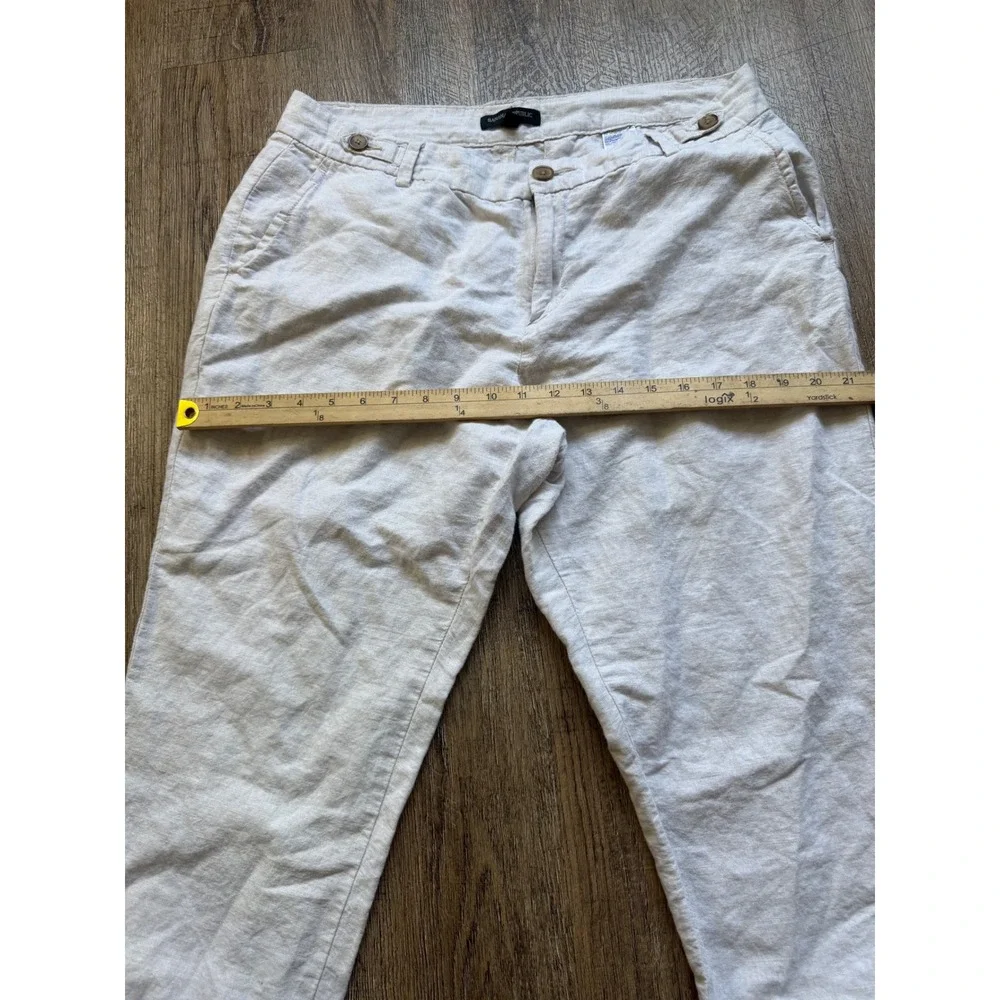 Banana Republic Linen Cotton Beige Cropped Pants Size 14 Relaxed Cuffed Trousers